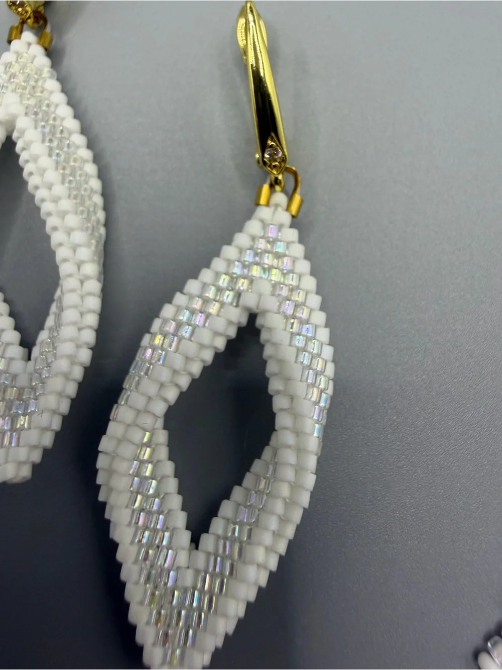 White Beaded Net Collar Necklace with Matching Drop Earrings